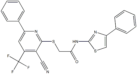 2-{[3-cyano-6-phenyl-4-(trifluoromethyl)-2-pyridinyl]sulfanyl}-N-(4-phenyl-1,3-thiazol-2-yl)acetamide|