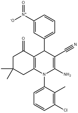 2-amino-1-(3-chloro-2-methylphenyl)-4-{3-nitrophenyl}-7,7-dimethyl-5-oxo-1,4,5,6,7,8-hexahydroquinoline-3-carbonitrile Structure