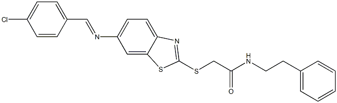 2-({6-[(4-chlorobenzylidene)amino]-1,3-benzothiazol-2-yl}sulfanyl)-N-(2-phenylethyl)acetamide 化学構造式