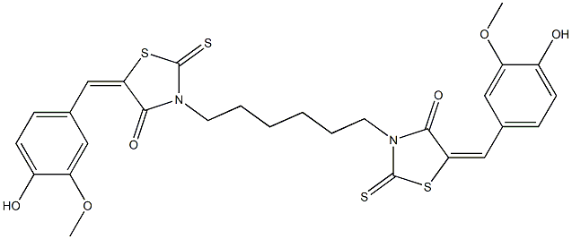 314275-16-6 5-(4-hydroxy-3-methoxybenzylidene)-3-{6-[5-(4-hydroxy-3-methoxybenzylidene)-4-oxo-2-thioxo-1,3-thiazolidin-3-yl]hexyl}-2-thioxo-1,3-thiazolidin-4-one