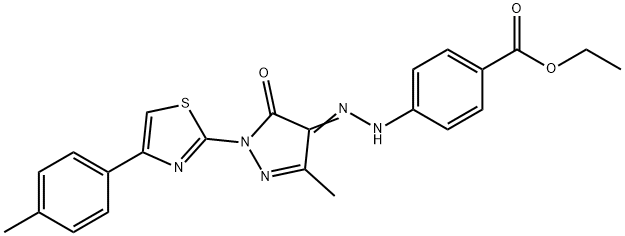 ethyl 4-(2-{3-methyl-1-[4-(4-methylphenyl)-1,3-thiazol-2-yl]-5-oxo-1,5-dihydro-4H-pyrazol-4-ylidene}hydrazino)benzoate 结构式