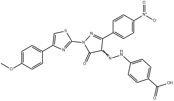 4-{2-[1-[4-(4-methoxyphenyl)-1,3-thiazol-2-yl]-3-(4-nitrophenyl)-5-oxo-1,5-dihydro-4H-pyrazol-4-ylidene]hydrazino}benzoic acid Struktur