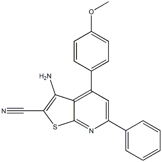 3-amino-4-(4-methoxyphenyl)-6-phenylthieno[2,3-b]pyridine-2-carbonitrile 化学構造式