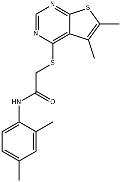N-(2,4-dimethylphenyl)-2-[(5,6-dimethylthieno[2,3-d]pyrimidin-4-yl)sulfanyl]acetamide 化学構造式