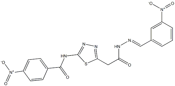 4-nitro-N-{5-[2-(2-{3-nitrobenzylidene}hydrazino)-2-oxoethyl]-1,3,4-thiadiazol-2-yl}benzamide 结构式