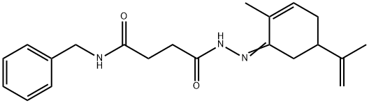 N-benzyl-4-[2-(5-isopropenyl-2-methyl-2-cyclohexen-1-ylidene)hydrazino]-4-oxobutanamide Struktur