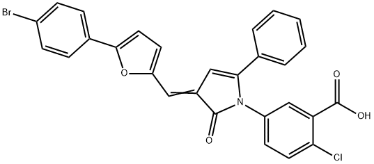 5-(3-{[5-(4-bromophenyl)-2-furyl]methylene}-2-oxo-5-phenyl-2,3-dihydro-1H-pyrrol-1-yl)-2-chlorobenzoic acid Structure