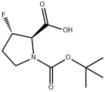 (2R,3S)-1-(tert-Butoxycarbonyl)-3-fluoropyrrolidine-2-carboxylic acid Struktur