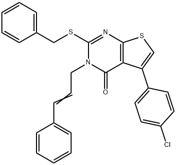 2-(benzylsulfanyl)-5-(4-chlorophenyl)-3-cinnamylthieno[2,3-d]pyrimidin-4(3H)-one 化学構造式