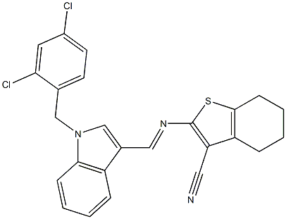 2-({[1-(2,4-dichlorobenzyl)-1H-indol-3-yl]methylene}amino)-4,5,6,7-tetrahydro-1-benzothiophene-3-carbonitrile 化学構造式