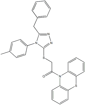 5-benzyl-4-(4-methylphenyl)-4H-1,2,4-triazol-3-yl 2-oxo-2-(10H-phenothiazin-10-yl)ethyl sulfide Structure