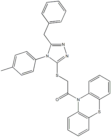 5-benzyl-4-(4-methylphenyl)-4H-1,2,4-triazol-3-yl 2-oxo-2-(10H-phenothiazin-10-yl)ethyl sulfide,332947-57-6,结构式