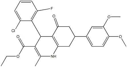 ethyl 7-[3,4-bis(methyloxy)phenyl]-4-(2-chloro-6-fluorophenyl)-2-methyl-5-oxo-1,4,5,6,7,8-hexahydroquinoline-3-carboxylate,333308-92-2,结构式