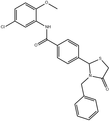4-(3-benzyl-4-oxo-1,3-thiazolidin-2-yl)-N-(5-chloro-2-methoxyphenyl)benzamide Struktur