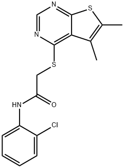 N-(2-chlorophenyl)-2-[(5,6-dimethylthieno[2,3-d]pyrimidin-4-yl)sulfanyl]acetamide 化学構造式