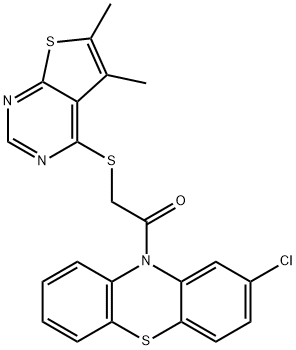 2-chloro-10-{[(5,6-dimethylthieno[2,3-d]pyrimidin-4-yl)sulfanyl]acetyl}-10H-phenothiazine 结构式