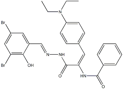 N-{1-{[2-(3,5-dibromo-2-hydroxybenzylidene)hydrazino]carbonyl}-2-[4-(diethylamino)phenyl]vinyl}benzamide Struktur