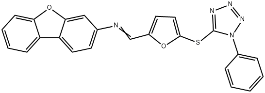 N-dibenzo[b,d]furan-3-yl-N-({5-[(1-phenyl-1H-tetraazol-5-yl)sulfanyl]-2-furyl}methylene)amine Structure