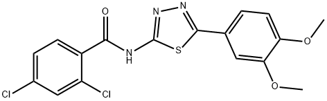 2,4-dichloro-N-[5-(3,4-dimethoxyphenyl)-1,3,4-thiadiazol-2-yl]benzamide 化学構造式