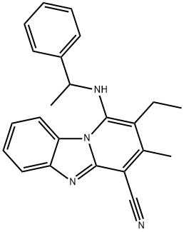 2-ethyl-3-methyl-1-[(1-phenylethyl)amino]pyrido[1,2-a]benzimidazole-4-carbonitrile Struktur