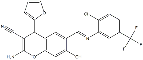 2-amino-6-({[2-chloro-5-(trifluoromethyl)phenyl]imino}methyl)-4-(2-furyl)-7-hydroxy-4H-chromene-3-carbonitrile,349654-40-6,结构式