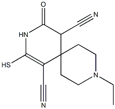 9-ethyl-4-oxo-2-sulfanyl-3,9-diazaspiro[5.5]undec-1-ene-1,5-dicarbonitrile,351444-92-3,结构式