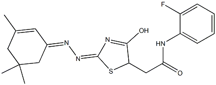 N-(2-fluorophenyl)-2-{4-hydroxy-2-[(3,5,5-trimethyl-2-cyclohexen-1-ylidene)hydrazono]-2,5-dihydro-1,3-thiazol-5-yl}acetamide,352346-83-9,结构式