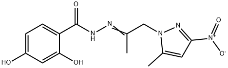 2,4-dihydroxy-N'-(2-{3-nitro-5-methyl-1H-pyrazol-1-yl}-1-methylethylidene)benzohydrazide Structure