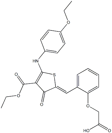 {2-[(5-(4-ethoxyanilino)-4-(ethoxycarbonyl)-3-oxo-2(3H)-thienylidene)methyl]phenoxy}acetic acid Struktur