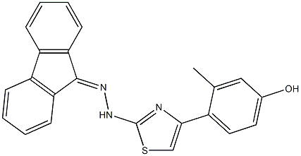 9H-fluoren-9-one [4-(4-hydroxy-2-methylphenyl)-1,3-thiazol-2-yl]hydrazone 化学構造式