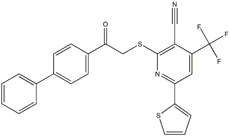 2-[(2-[1,1'-biphenyl]-4-yl-2-oxoethyl)sulfanyl]-6-(2-thienyl)-4-(trifluoromethyl)nicotinonitrile Structure