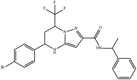 5-(4-bromophenyl)-N-(1-phenylethyl)-7-(trifluoromethyl)-4,5,6,7-tetrahydropyrazolo[1,5-a]pyrimidine-2-carboxamide Struktur