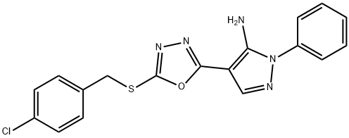 4-{5-[(4-chlorobenzyl)sulfanyl]-1,3,4-oxadiazol-2-yl}-1-phenyl-1H-pyrazol-5-amine,380622-20-8,结构式