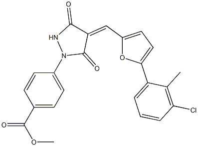 methyl 4-(4-{[5-(3-chloro-2-methylphenyl)-2-furyl]methylene}-3,5-dioxo-1-pyrazolidinyl)benzoate 化学構造式