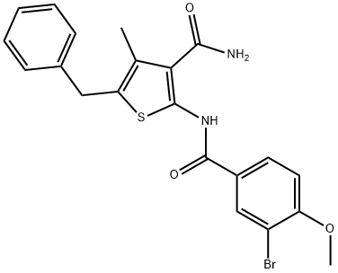 5-benzyl-2-[(3-bromo-4-methoxybenzoyl)amino]-4-methyl-3-thiophenecarboxamide Struktur