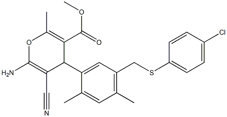 methyl 6-amino-4-(5-{[(4-chlorophenyl)sulfanyl]methyl}-2,4-dimethylphenyl)-5-cyano-2-methyl-4H-pyran-3-carboxylate Structure