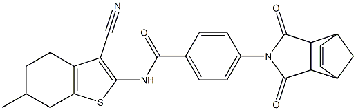 N-(3-cyano-6-methyl-4,5,6,7-tetrahydro-1-benzothien-2-yl)-4-(3,5-dioxo-4-azatricyclo[5.2.1.0~2,6~]dec-8-en-4-yl)benzamide Struktur