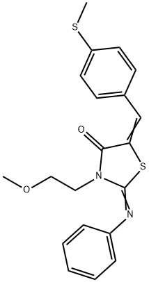 3-(2-methoxyethyl)-5-[4-(methylsulfanyl)benzylidene]-2-(phenylimino)-1,3-thiazolidin-4-one 化学構造式