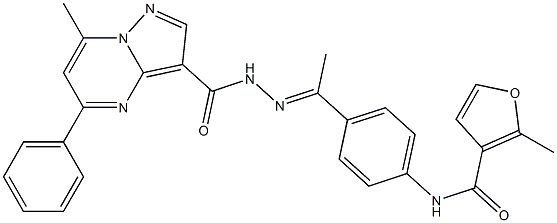 2-methyl-N-(4-{N-[(7-methyl-5-phenylpyrazolo[1,5-a]pyrimidin-3-yl)carbonyl]ethanehydrazonoyl}phenyl)-3-furamide Structure