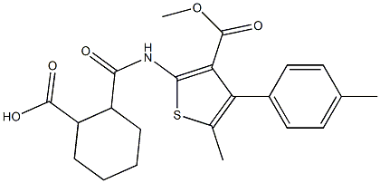 2-({[3-(methoxycarbonyl)-5-methyl-4-(4-methylphenyl)thien-2-yl]amino}carbonyl)cyclohexanecarboxylic acid 化学構造式