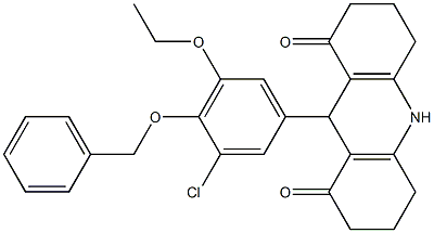 9-[4-(benzyloxy)-3-chloro-5-ethoxyphenyl]-3,4,6,7,9,10-hexahydro-1,8(2H,5H)-acridinedione Struktur