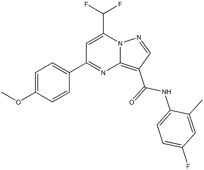 7-(difluoromethyl)-N-(4-fluoro-2-methylphenyl)-5-(4-methoxyphenyl)pyrazolo[1,5-a]pyrimidine-3-carboxamide 化学構造式
