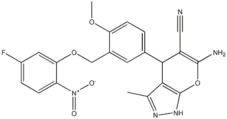 445245-46-5 6-amino-4-[3-({5-fluoro-2-nitrophenoxy}methyl)-4-methoxyphenyl]-3-methyl-1,4-dihydropyrano[2,3-c]pyrazole-5-carbonitrile