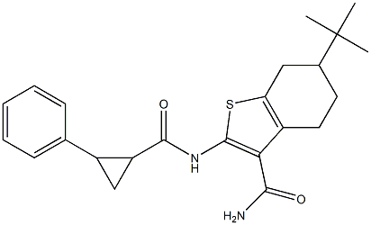 6-tert-butyl-2-{[(2-phenylcyclopropyl)carbonyl]amino}-4,5,6,7-tetrahydro-1-benzothiophene-3-carboxamide Struktur