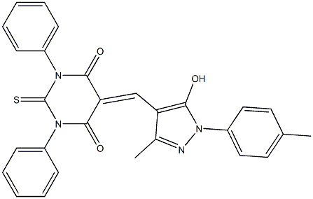 5-{[5-hydroxy-3-methyl-1-(4-methylphenyl)-1H-pyrazol-4-yl]methylene}-1,3-diphenyl-2-thioxodihydro-4,6(1H,5H)-pyrimidinedione,482279-53-8,结构式