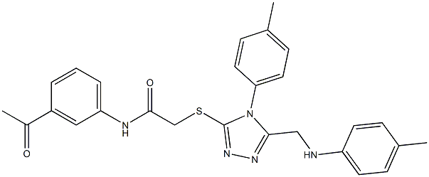 N-(3-acetylphenyl)-2-{[4-(4-methylphenyl)-5-(4-toluidinomethyl)-4H-1,2,4-triazol-3-yl]sulfanyl}acetamide 化学構造式