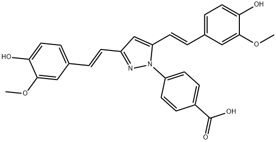 Benzoic acid, 4-[3,5-bis[(1E)-2-(4-hydroxy-3-methoxyphenyl)ethenyl]-1H-pyrazol-1-yl]- Structure