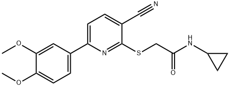 2-{[3-cyano-6-(3,4-dimethoxyphenyl)pyridin-2-yl]sulfanyl}-N-cyclopropylacetamide Structure