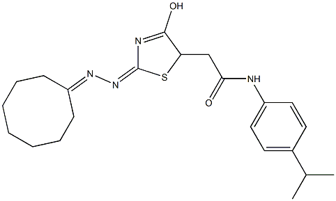 2-[2-(cyclooctylidenehydrazono)-4-hydroxy-2,5-dihydro-1,3-thiazol-5-yl]-N-(4-isopropylphenyl)acetamide,489454-53-7,结构式