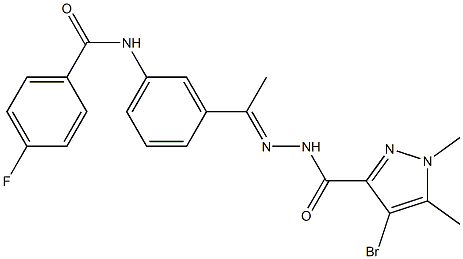 N-(3-{N-[(4-bromo-1,5-dimethyl-1H-pyrazol-3-yl)carbonyl]ethanehydrazonoyl}phenyl)-4-fluorobenzamide Struktur